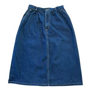Vintage L.L.Bean Denim Midi Skirt Blue Made USA High Waist 28 80s Union Label